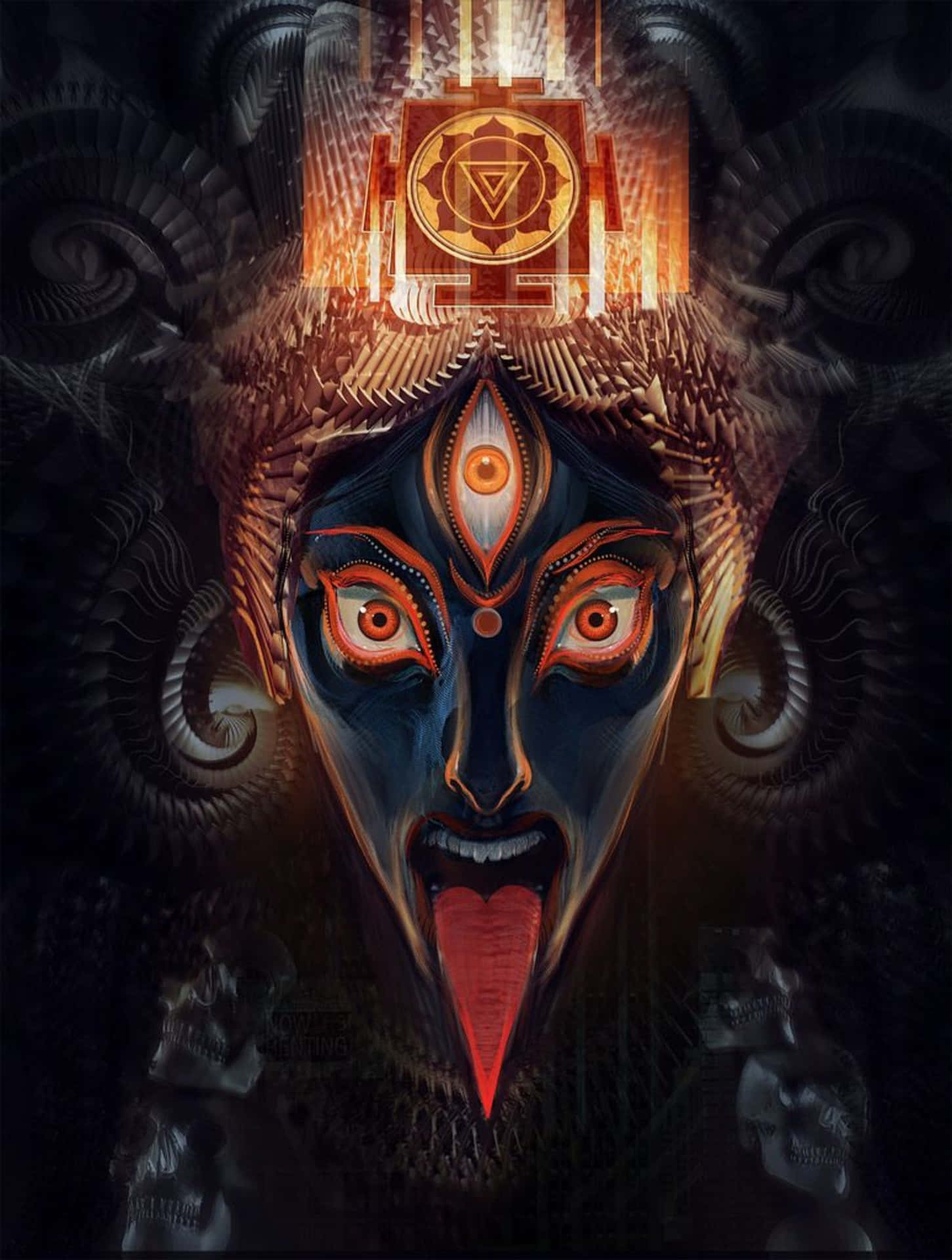A Woman With A Skull And A Face With Eyes Background