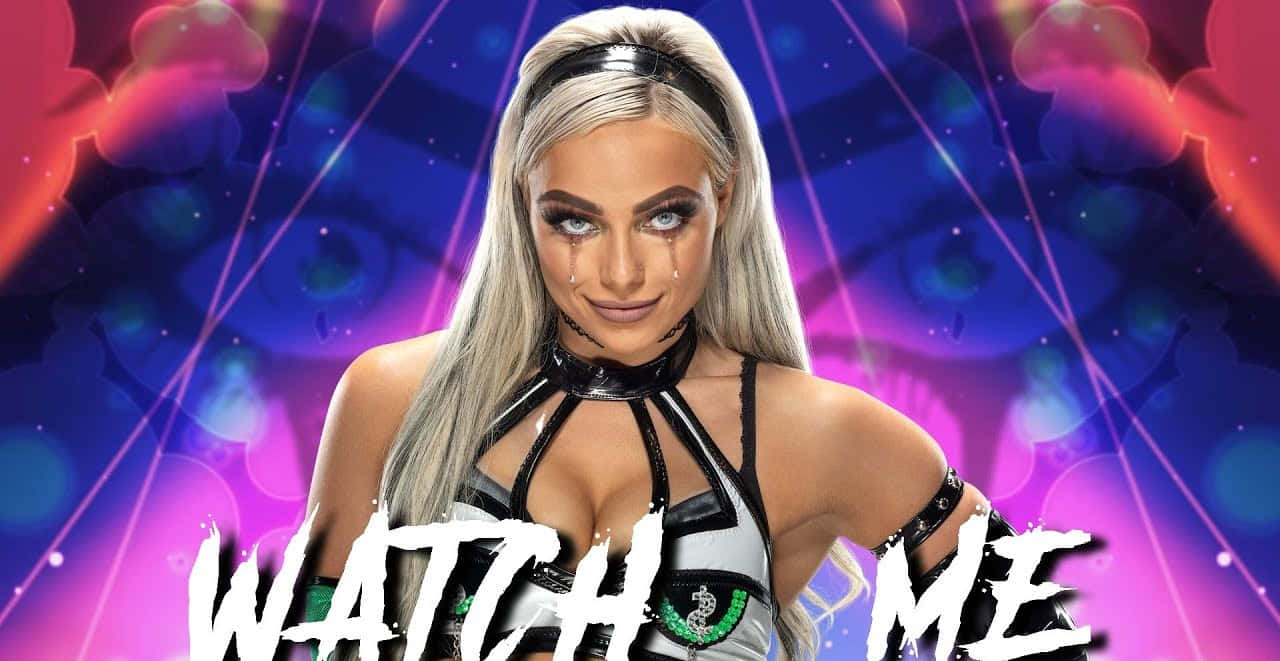 A Woman With A Wwe Logo And The Words Watch Me Background