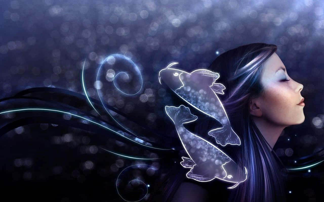 A Woman With Long Hair And A Fish On Her Head Background