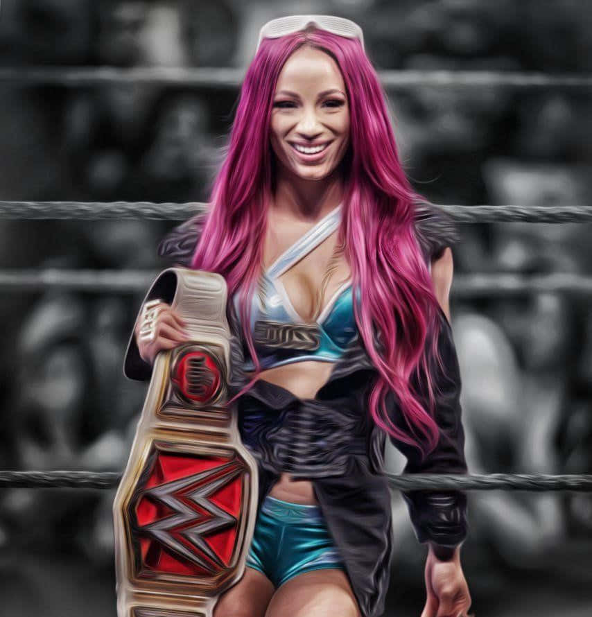 A Woman With Pink Hair Holding A Wrestling Belt
