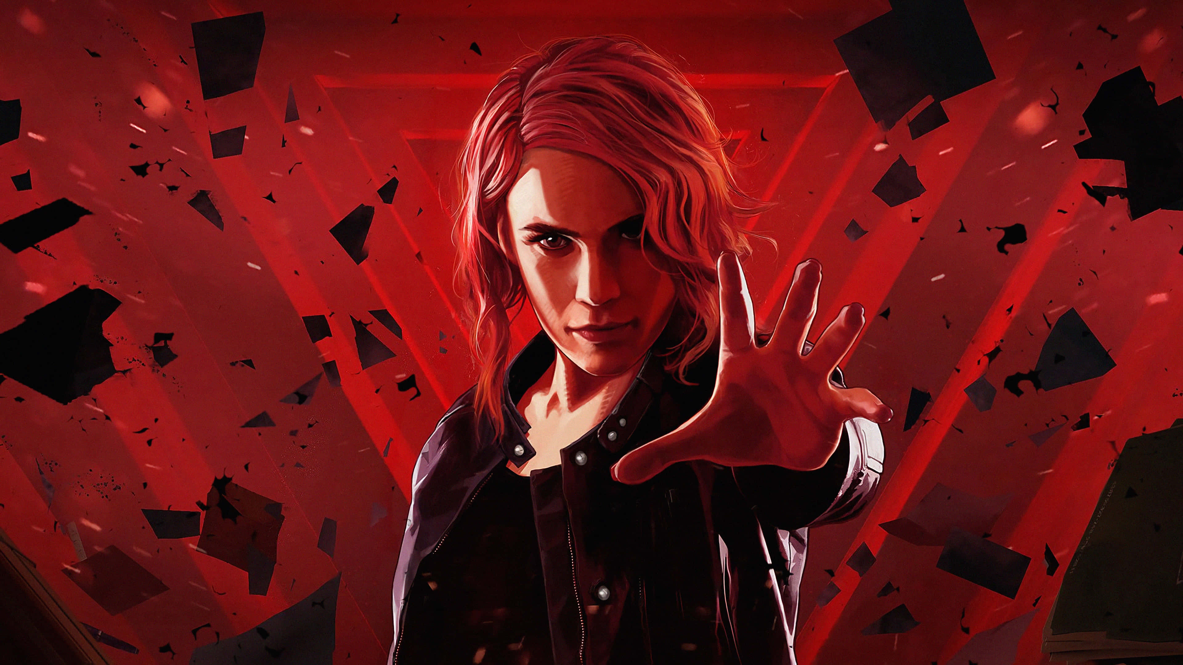 A Woman With Red Hair Is Holding A Gun Background