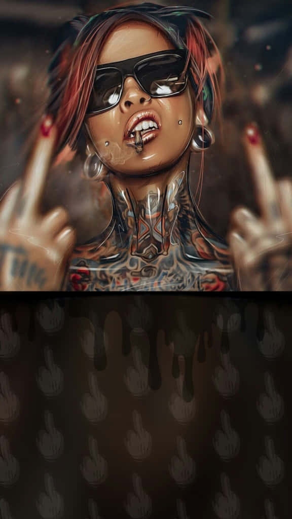 A Woman With Tattoos And A Gun Background