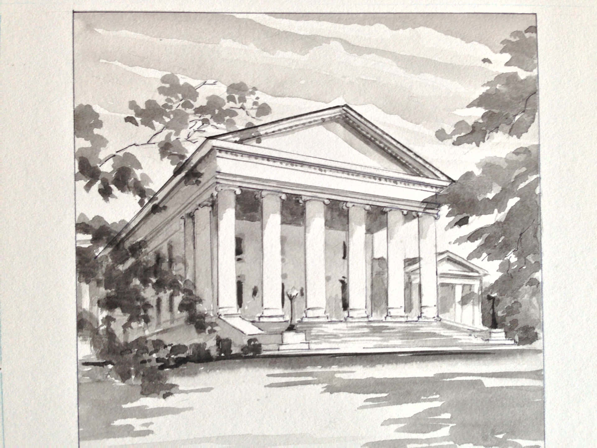 A Wonderful Drawing Of The Virginia State Capitol Background