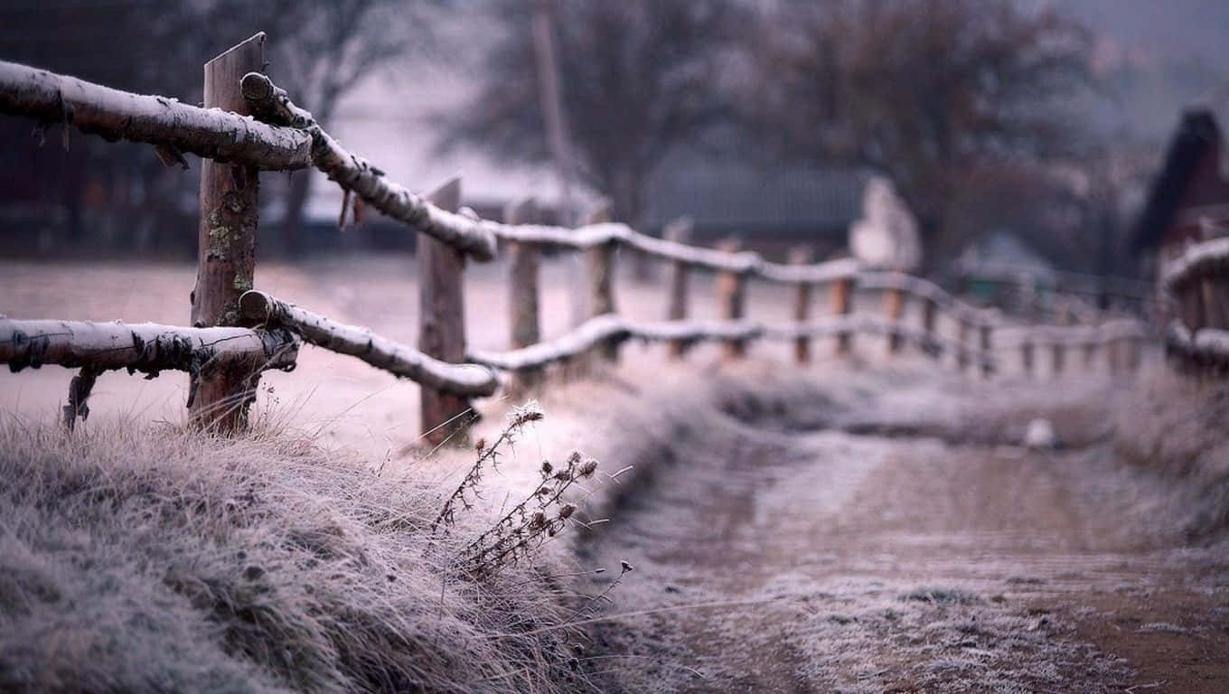 A Wooden Fence With Frost On It