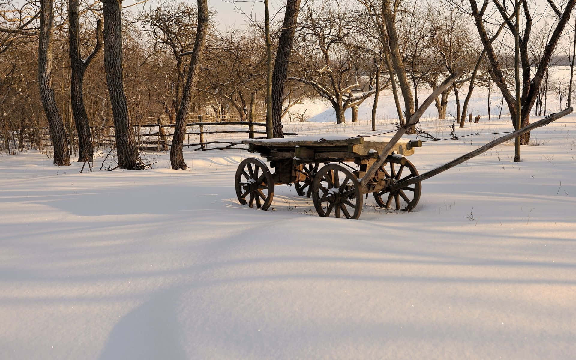 A Wooden Wagon In The Snow