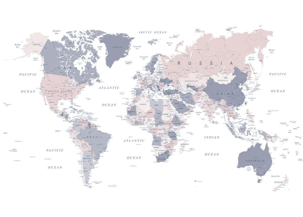 A World Map With Pink And Purple Colors Background