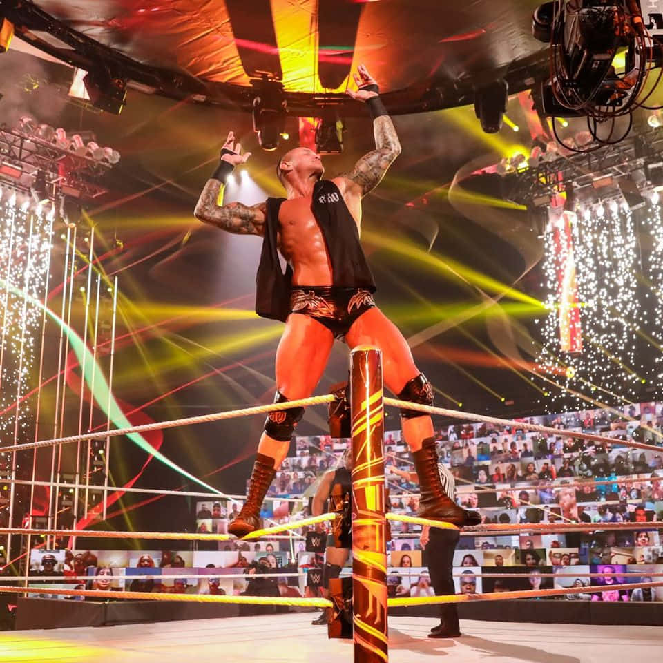 A Wrestler Is Standing On A Platform In A Ring Background
