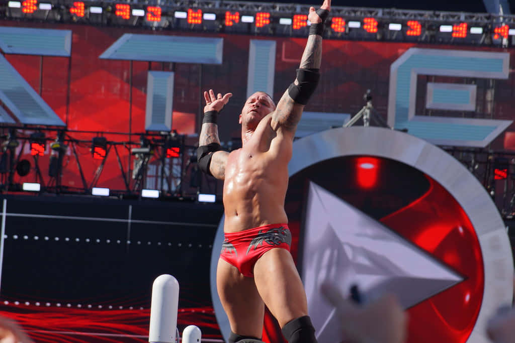 A Wrestler Is Standing On A Stage Background