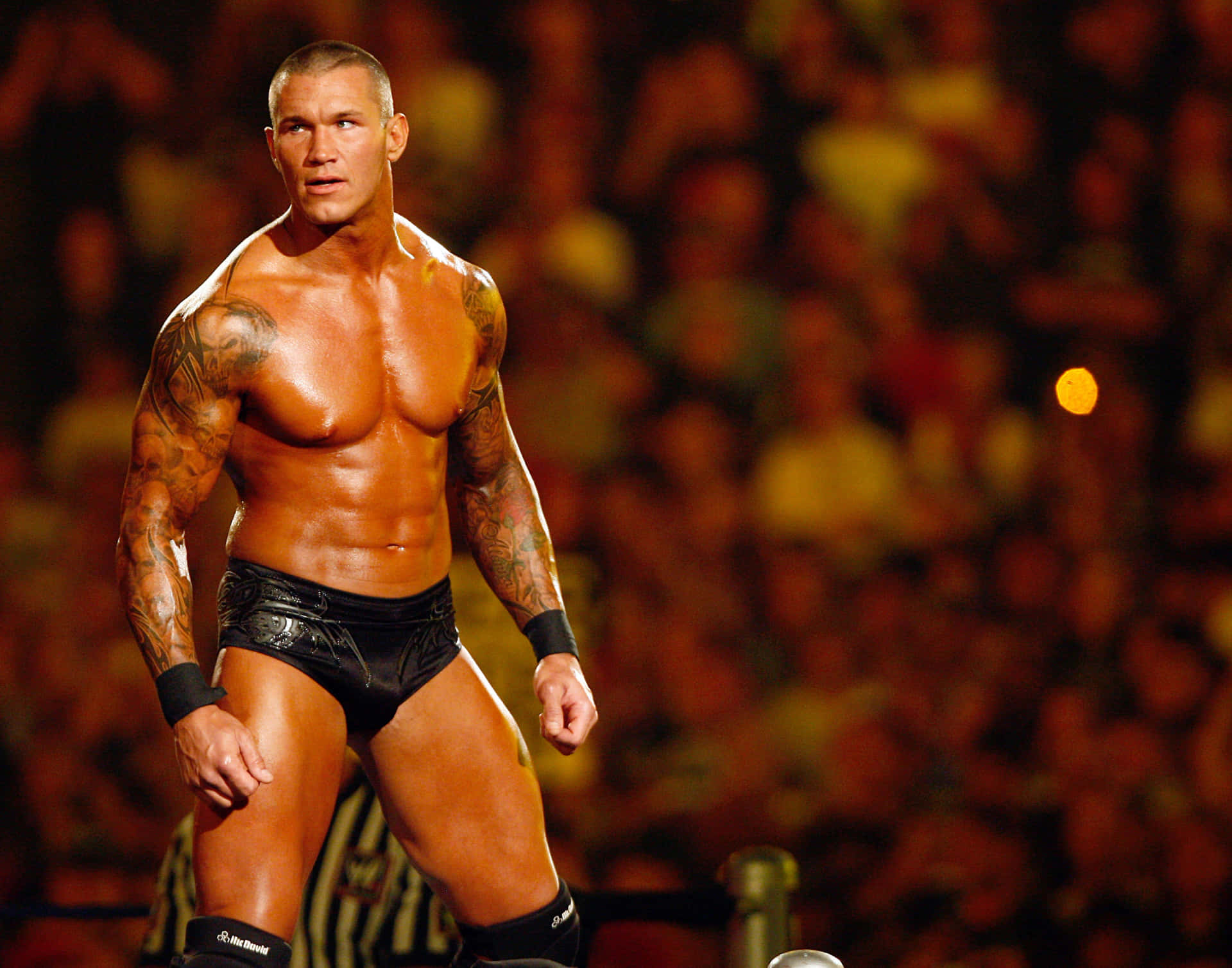 A Wrestler Standing In Front Of A Crowd Background