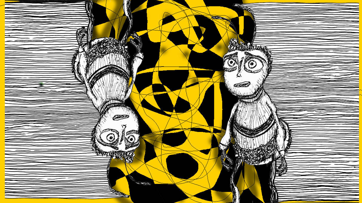 A Yellow And Black Drawing Of A Cartoon Character Background