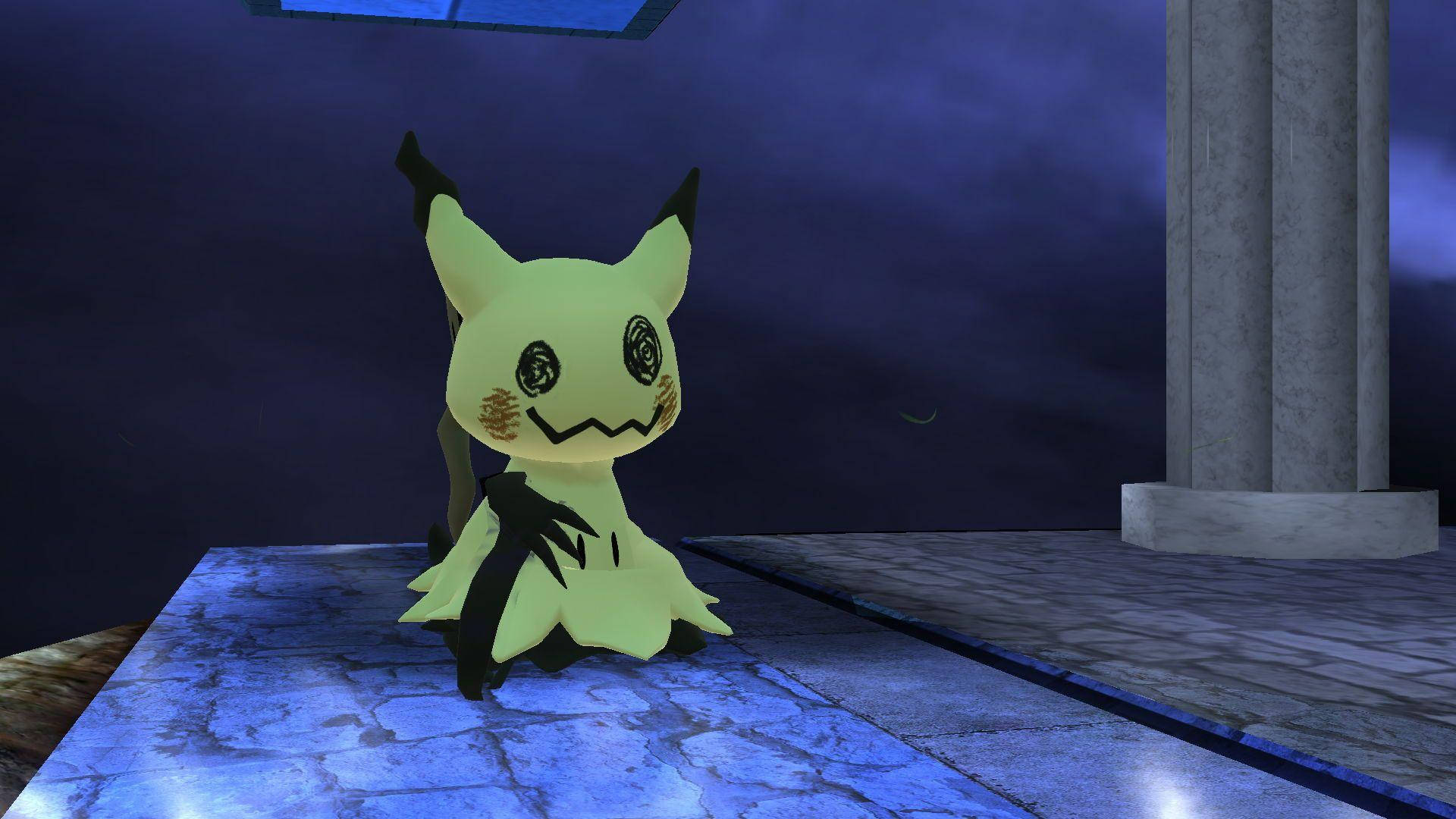 A Yellow And Black Pikachu Standing On A Stone Floor Background