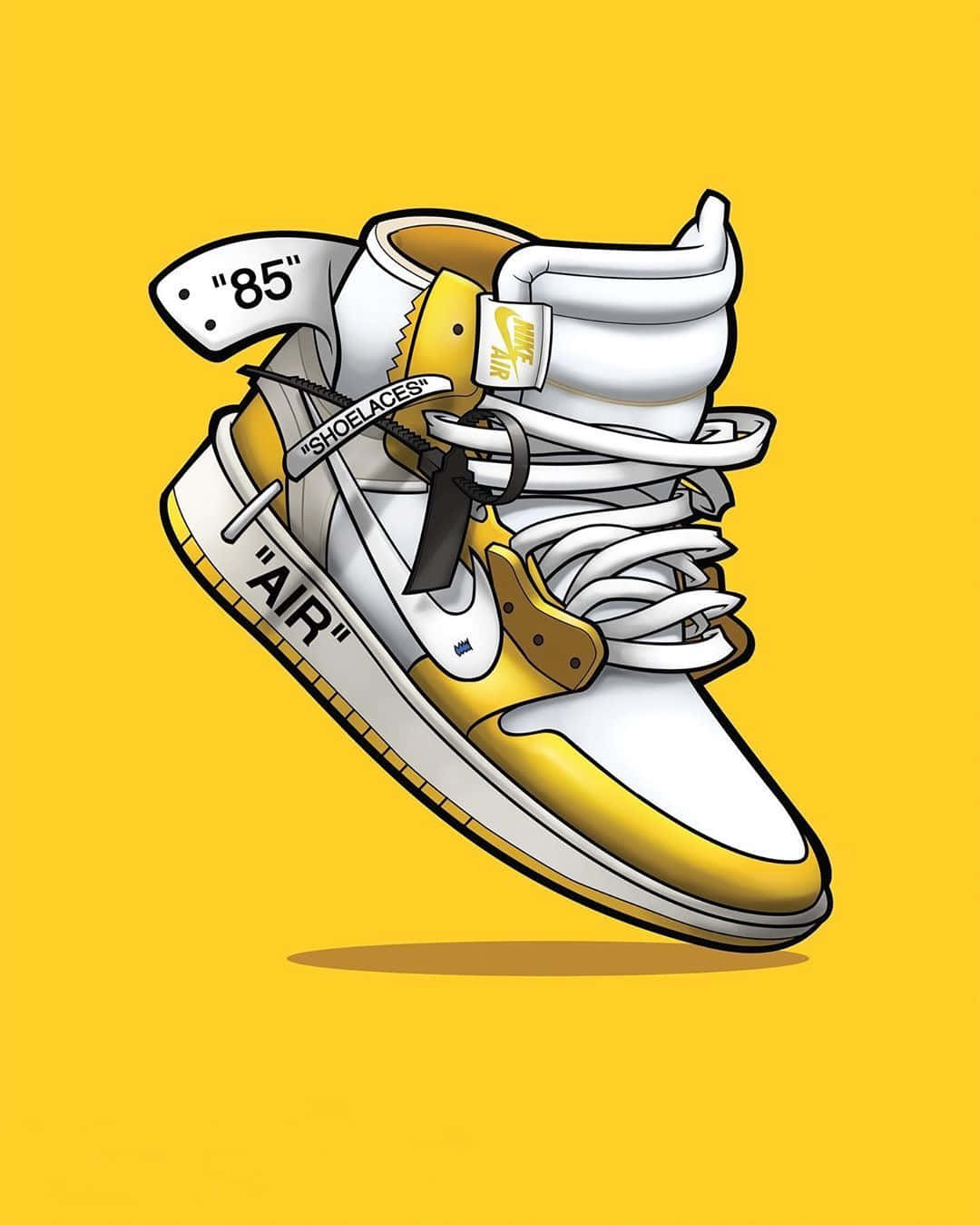 A Yellow And White Illustration Of A Pair Of Sneakers