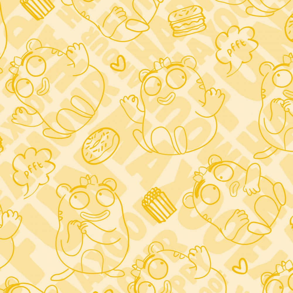 A Yellow And White Pattern With Cartoon Animals Background