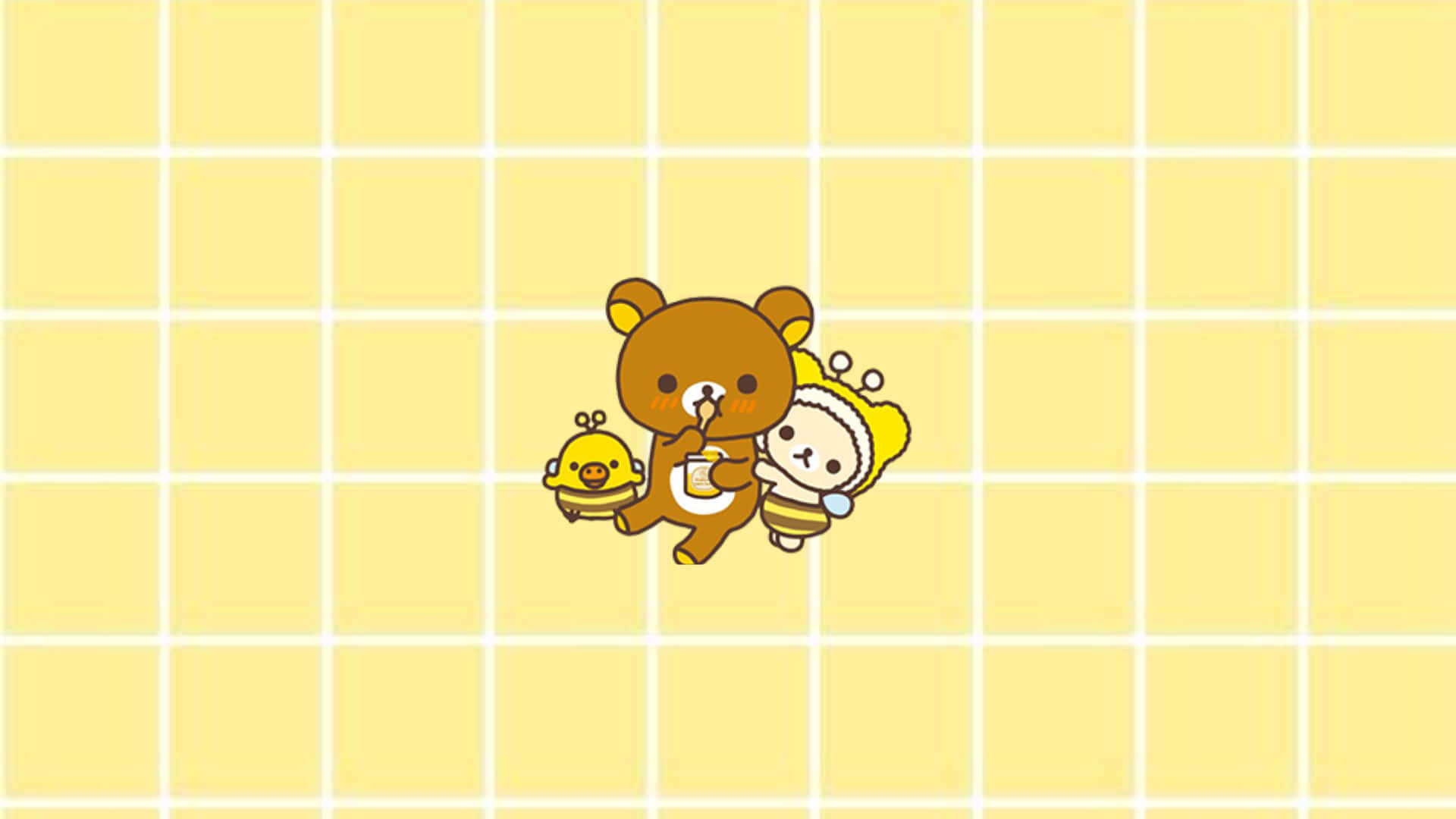 A Yellow Background With A Bear And A Bird Background