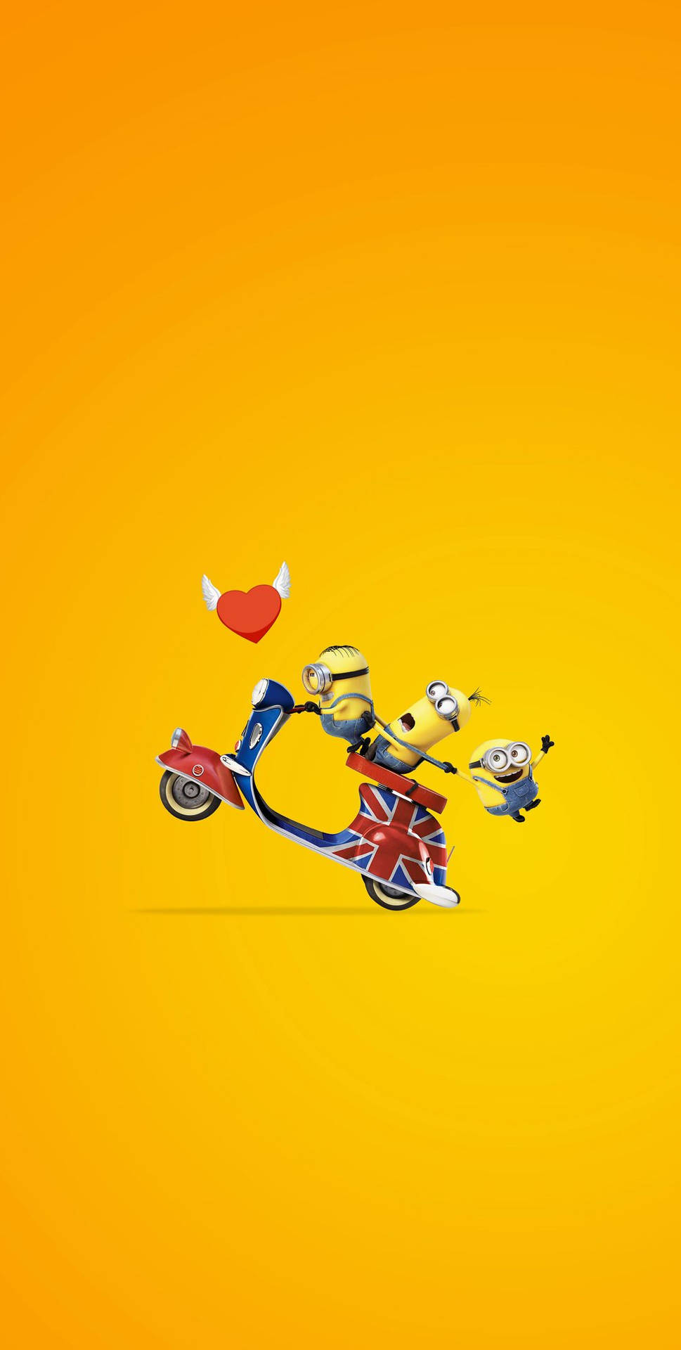 A Yellow Background With A Group Of Cartoon Characters Riding A Scooter Background