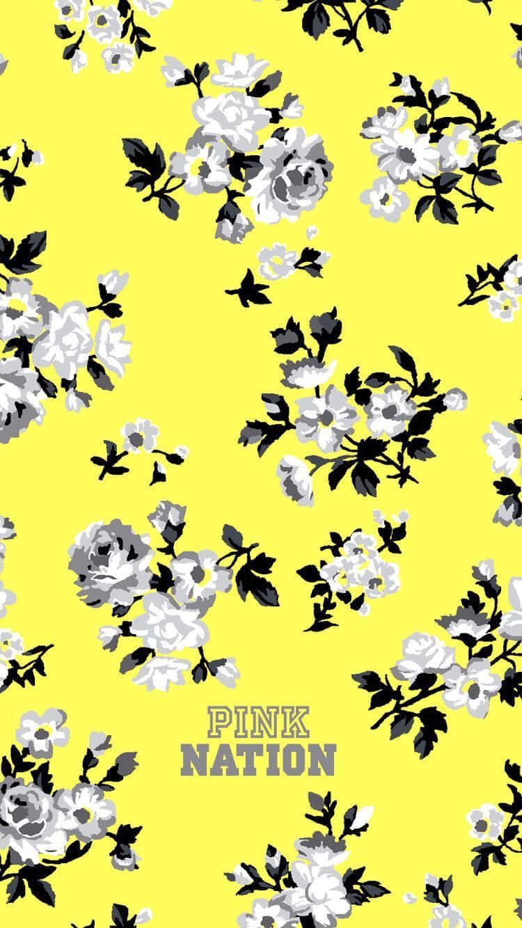 A Yellow Background With Black And White Flowers Background