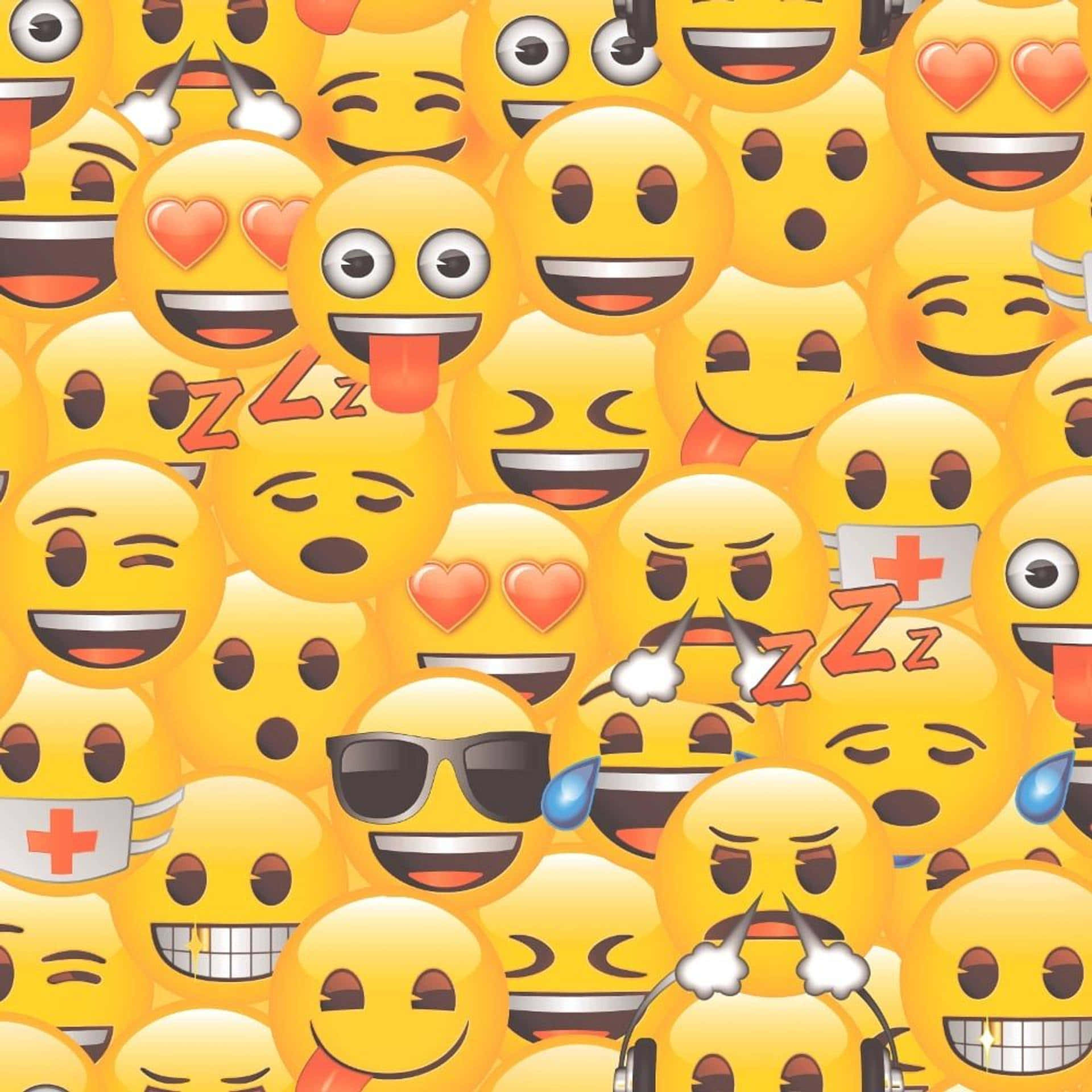 A Yellow Background With Many Emojis On It Background