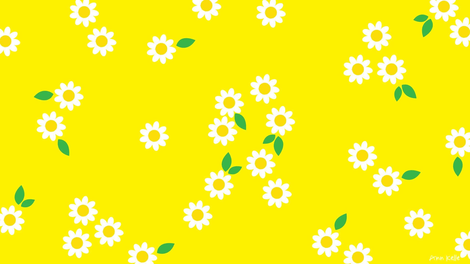 A Yellow Background With White Daisies On It Background