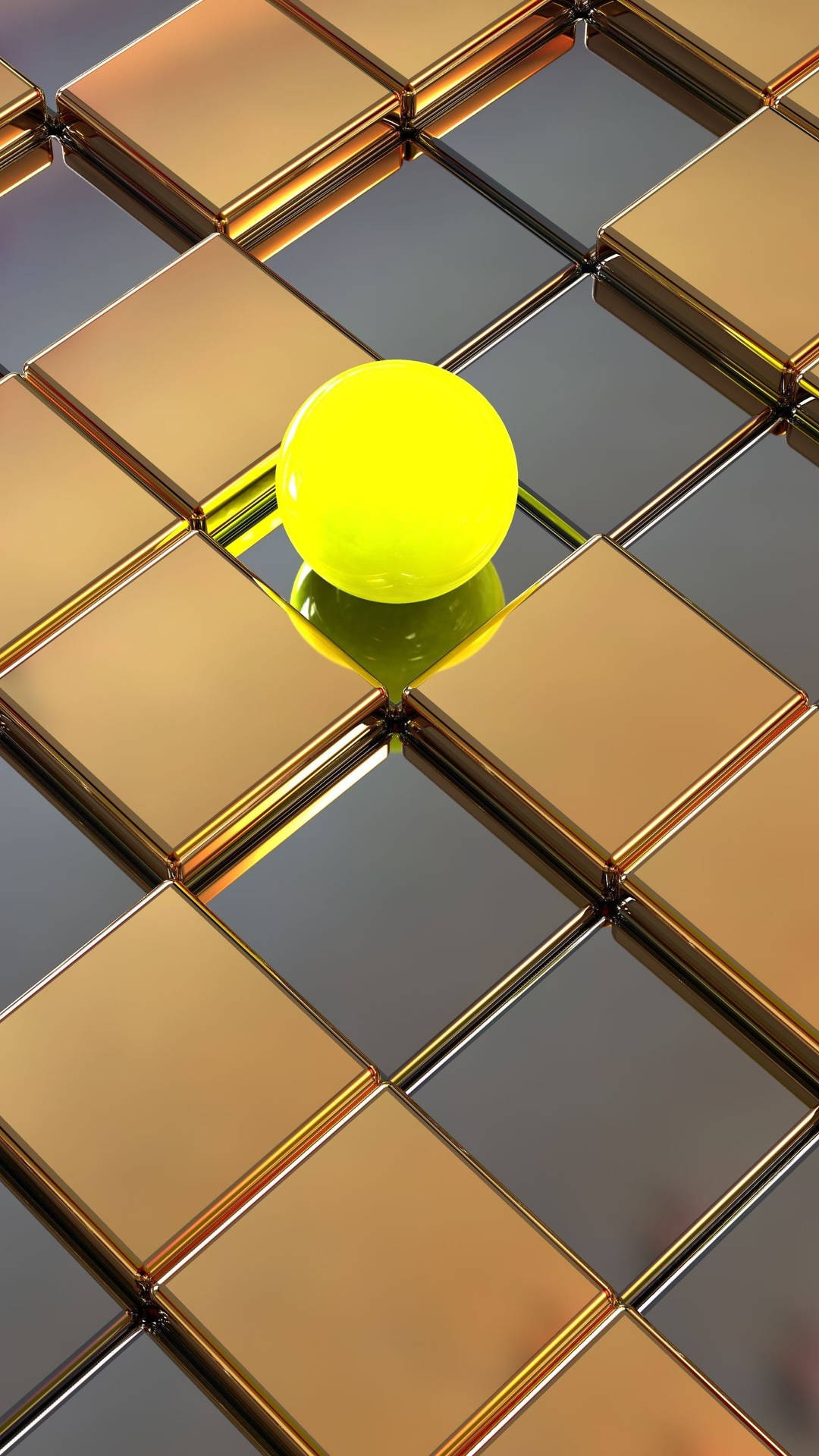 A Yellow Ball Is Sitting On A Tiled Floor Background