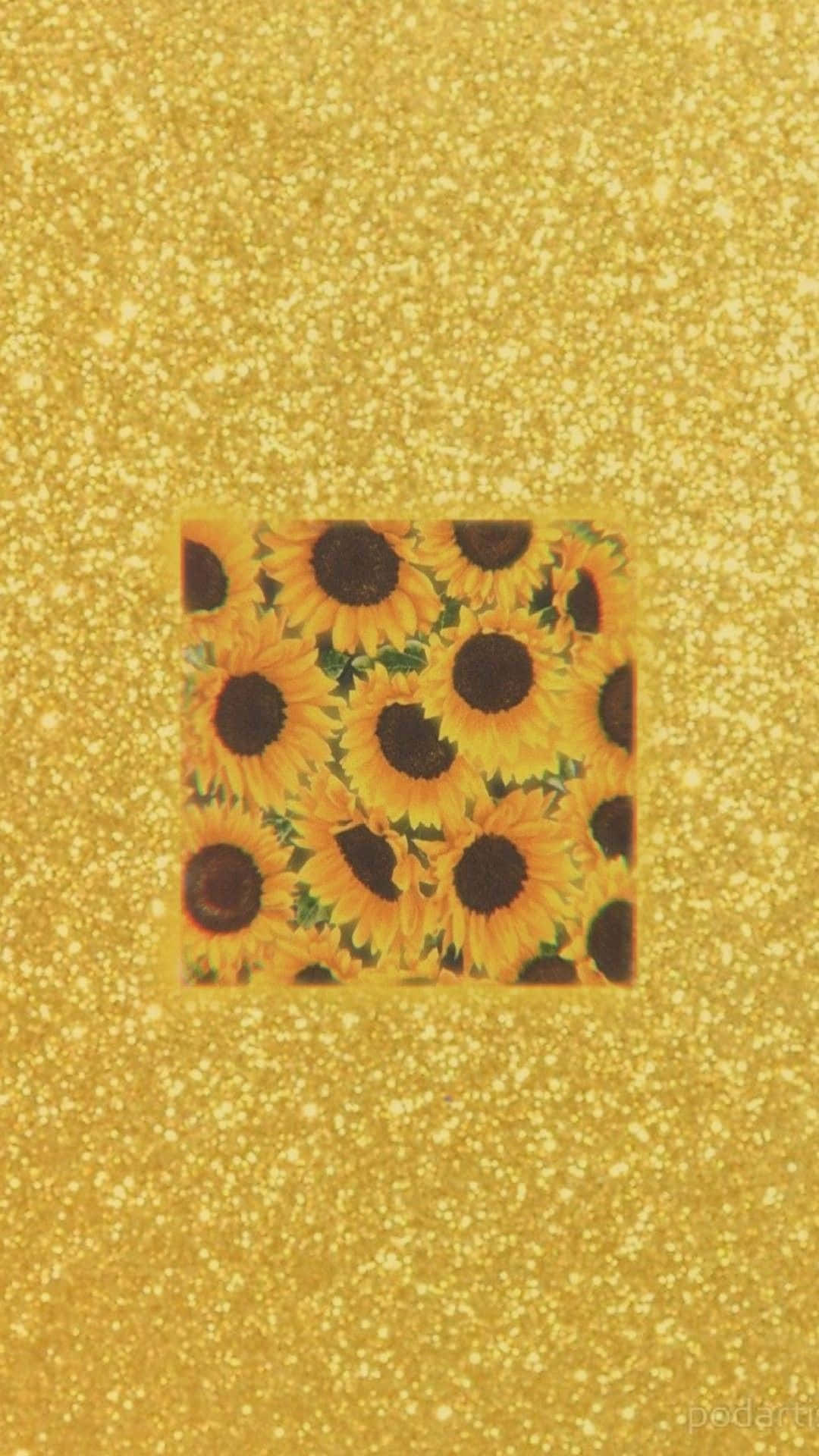 A Yellow Glittery Background With Sunflowers On It Background