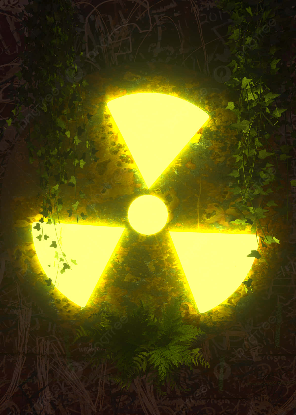 A Yellow Radioactive Sign Is Lit Up In The Dark Background