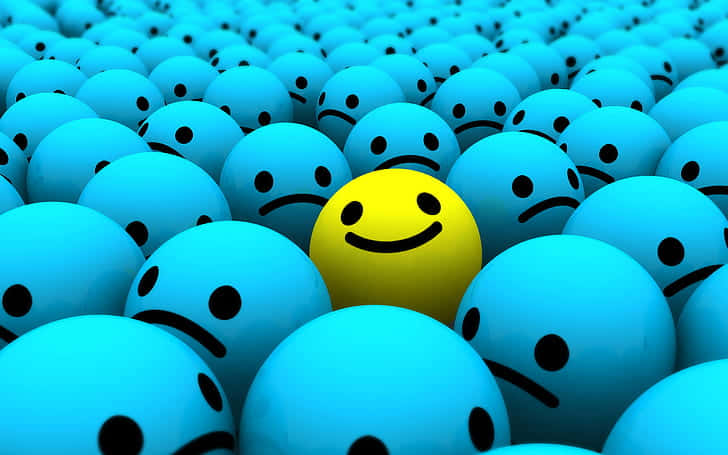 A Yellow Smiley Face In A Crowd Of Blue Eggs Background