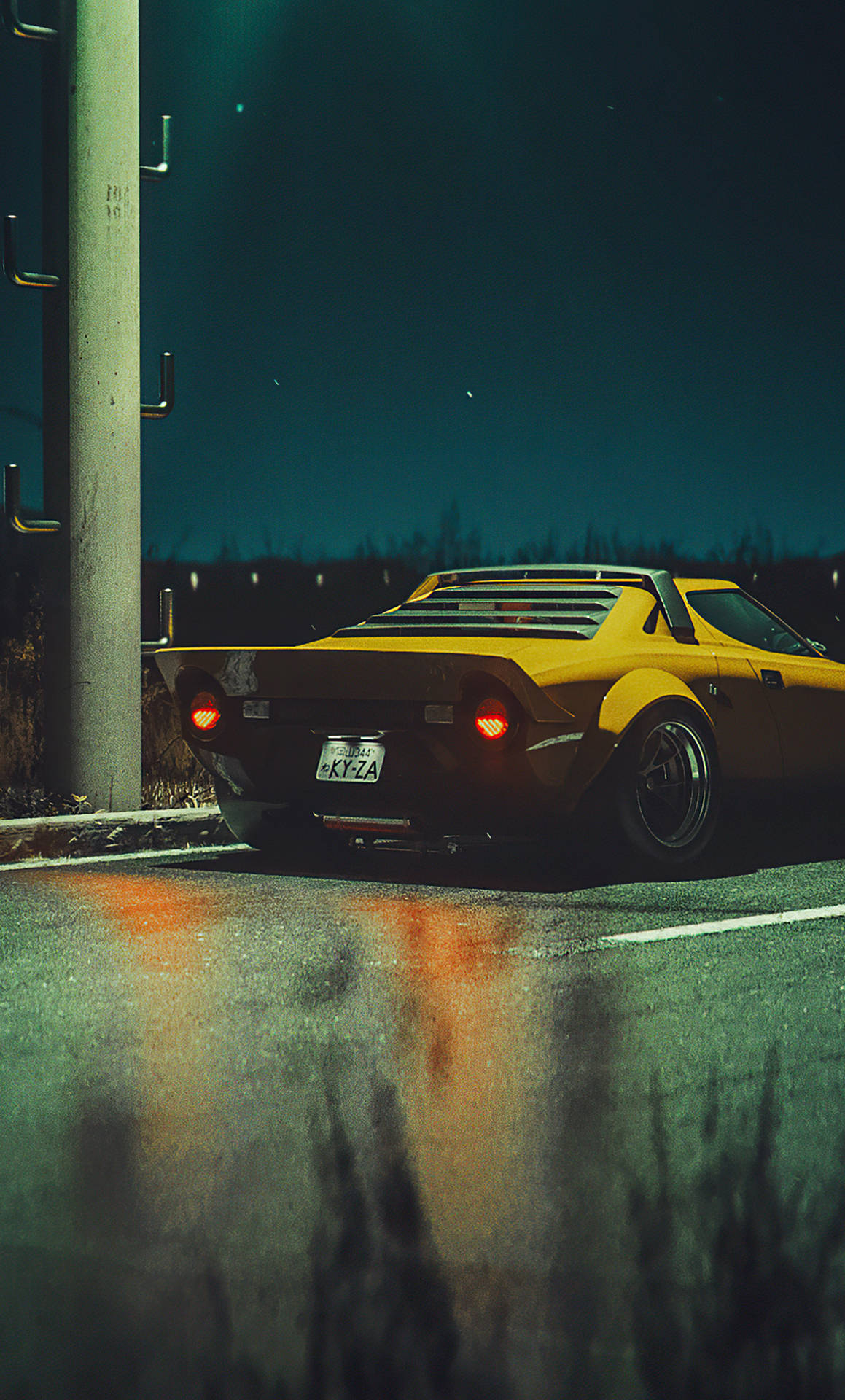 A Yellow Sports Car Parked On A Street Background