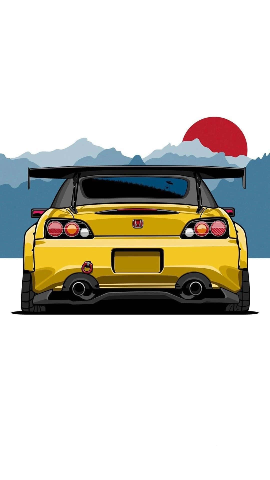 A Yellow Sports Car With A Mountain In The Background Background