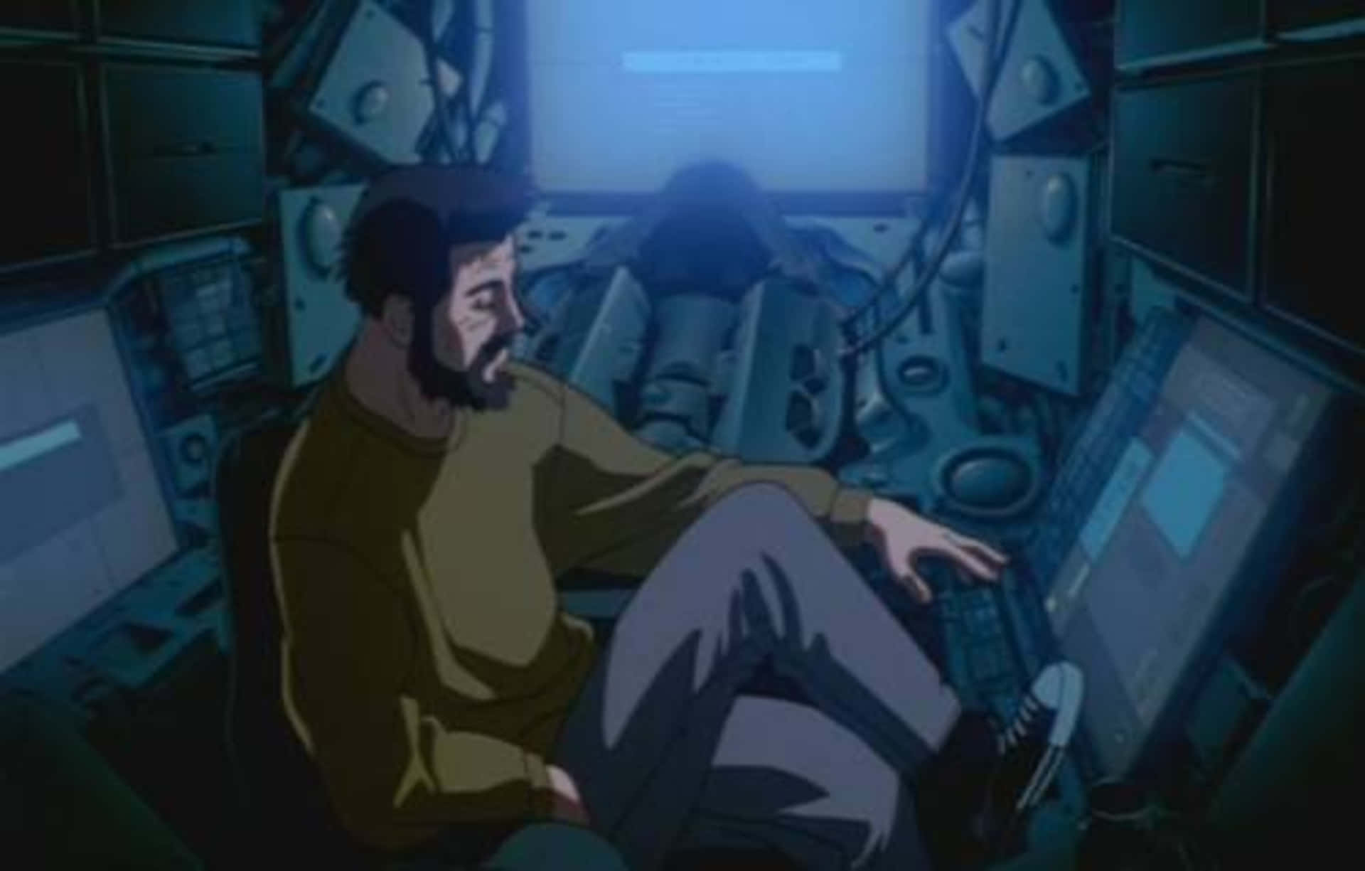 A Young Adult Anime Boy Sits In Front Of His Computer Background