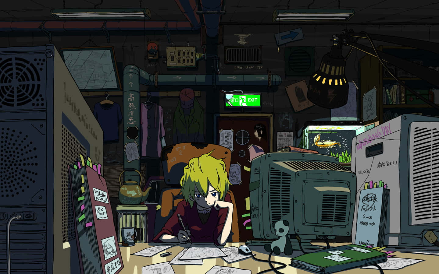 A Young Anime Boy Exploring The World Of Technology. Background