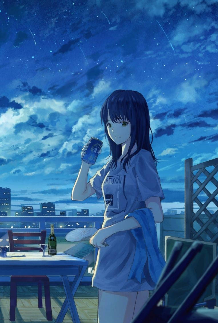 A Young Anime Girl Talking On The Phone Background