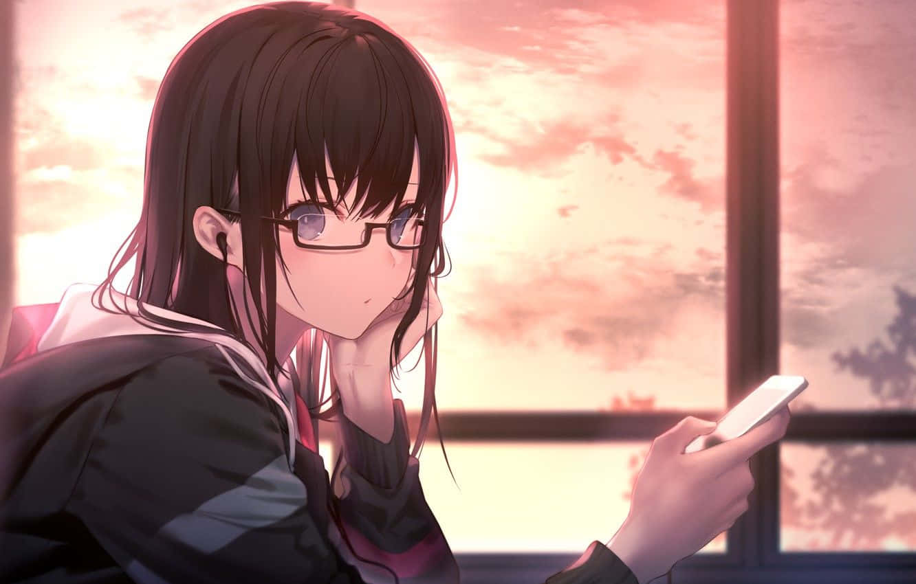 A Young Beautiful Anime Girl With Jet Black Hair Background