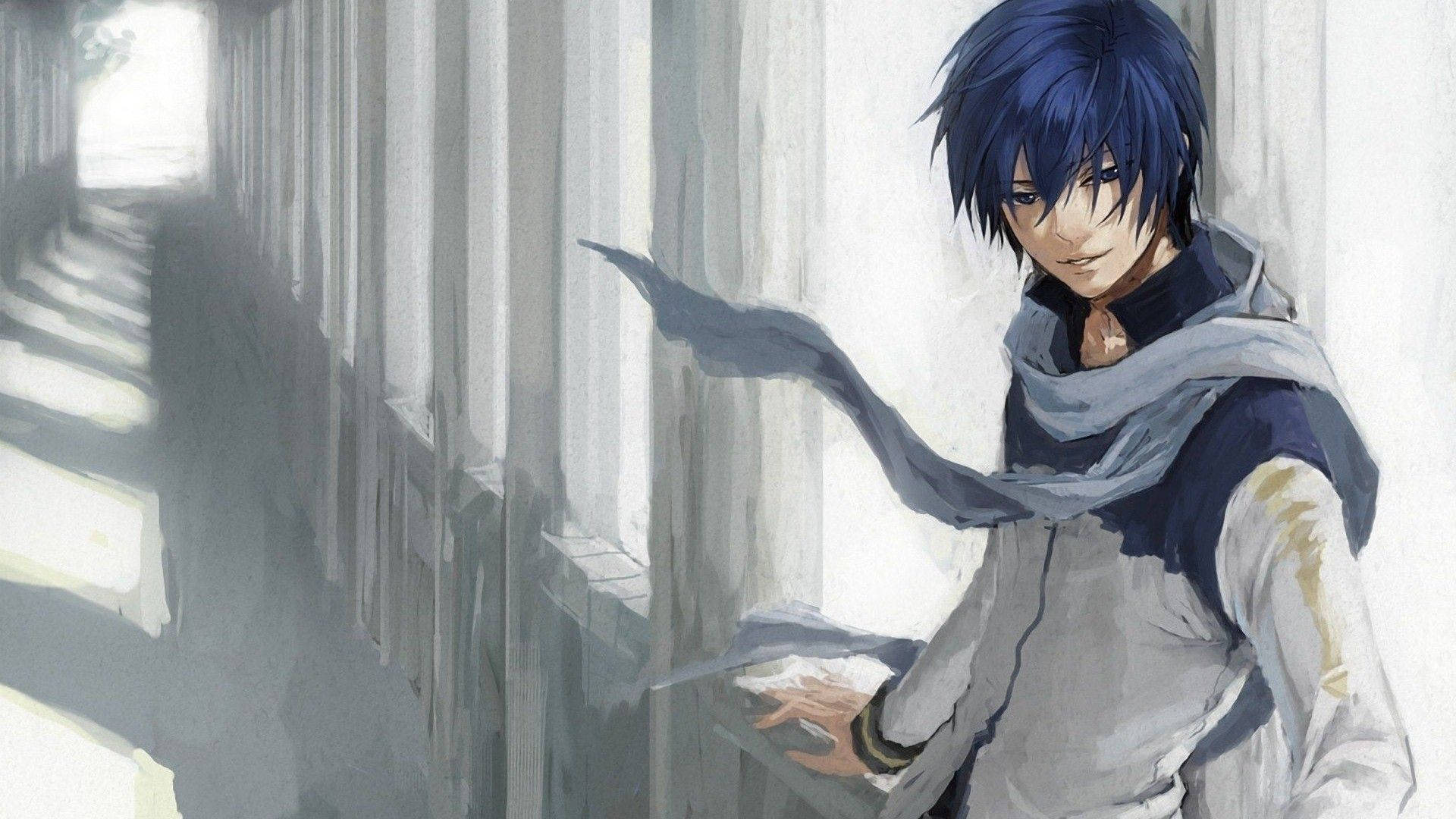 A Young Blue Haired Anime Boy Background