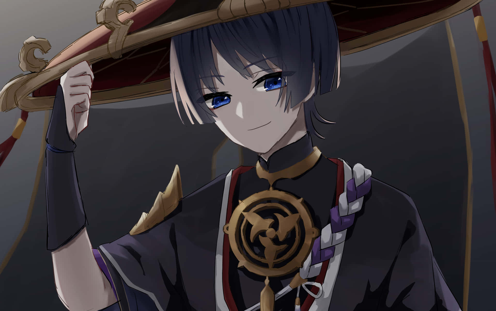 A Young Boy In An Anime Costume With A Hat Background