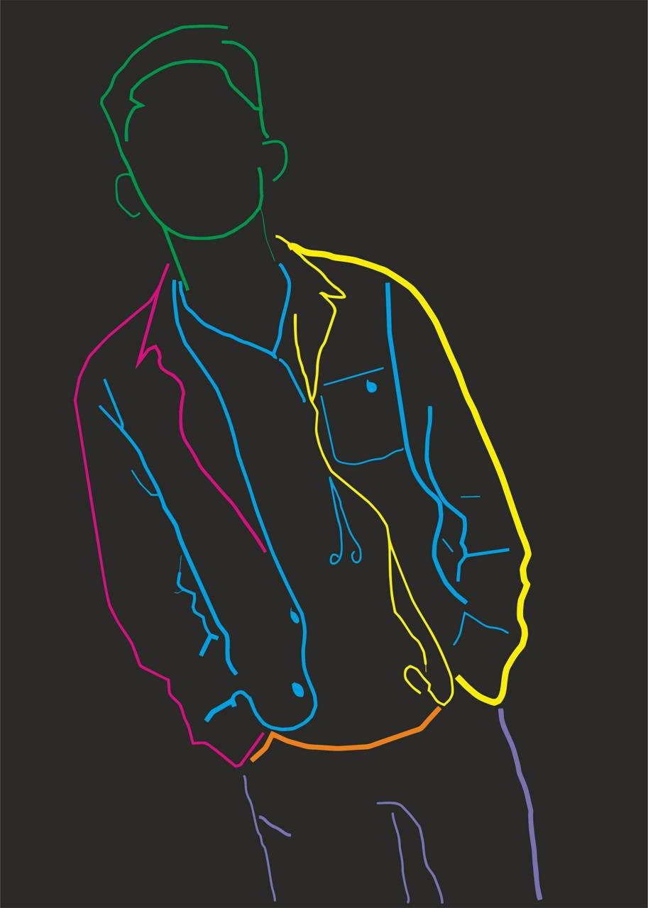 A Young Boy Outlines Himself With A Spectrum Of Vibrant Colors