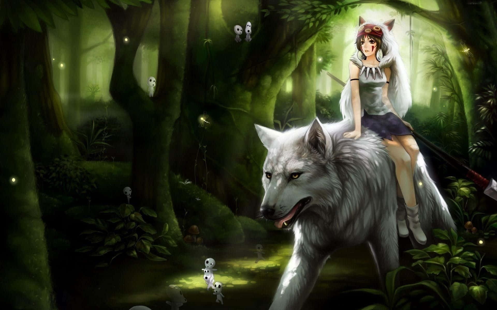 'a Young Girl And Two Mystical Creatures Explore A Mysterious Forest Together' Background