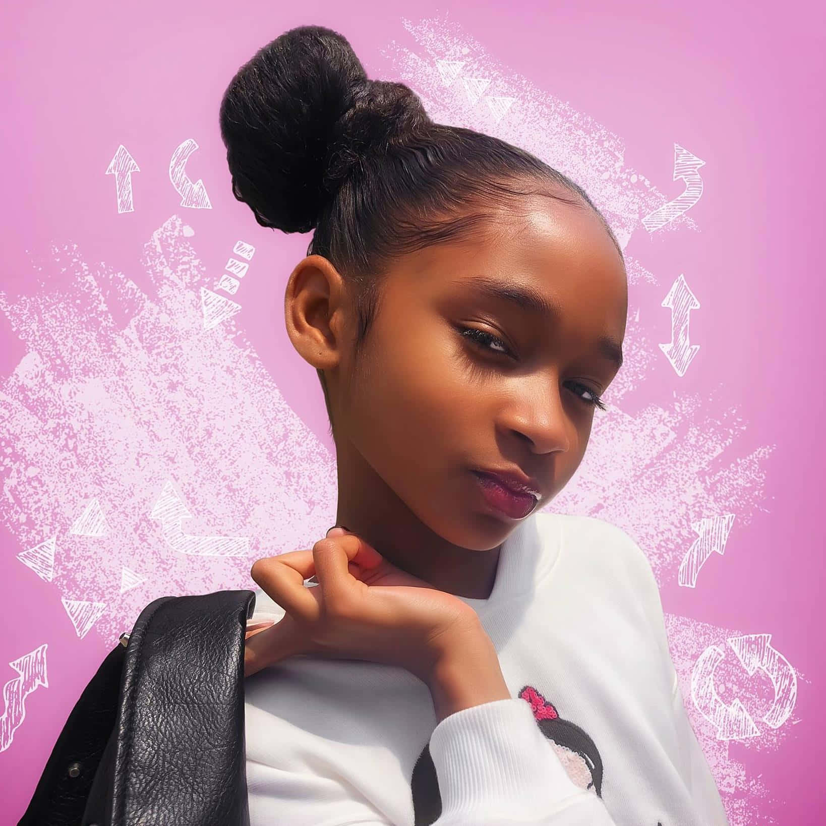 A Young Girl With A Black Backpack And A Pink Background Background