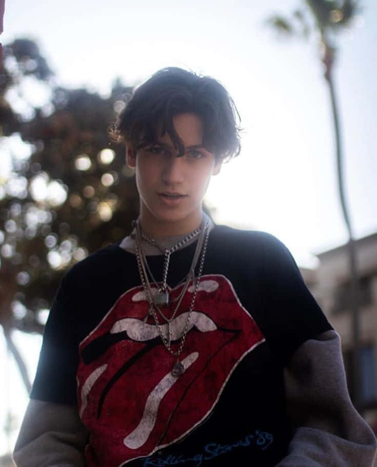A Young Man Wearing A Rolling Stones Sweater Background