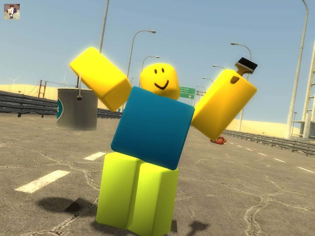 A Young Roblox Player, Proudly Dressed In The Iconic Noob Outfit Background