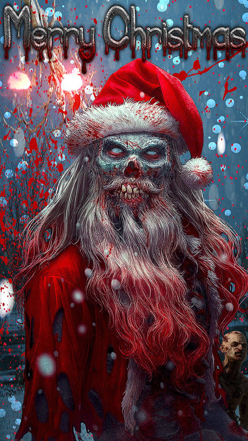 A Zombie Santa Claus With A Hat And A Sleigh Background