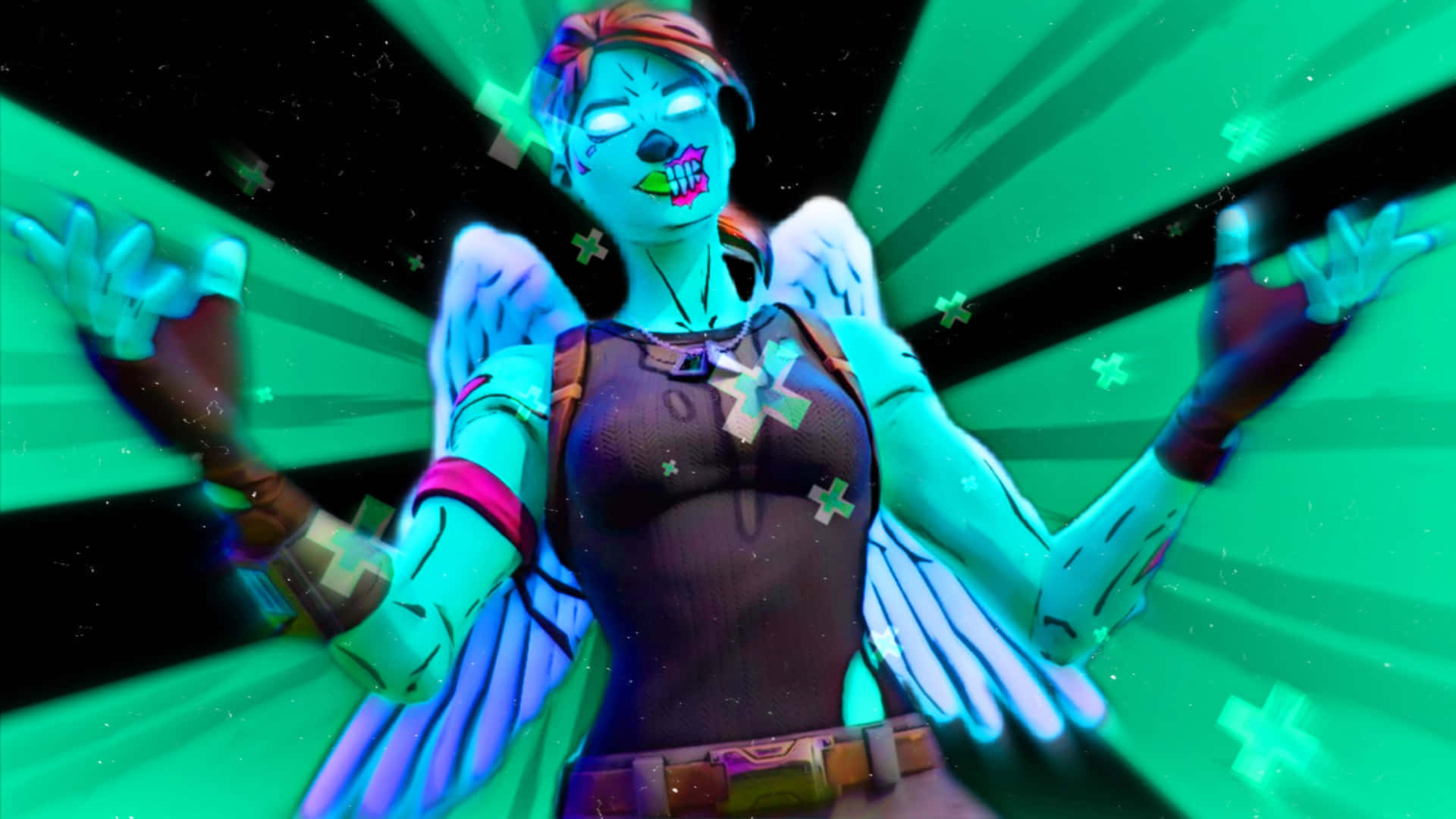 A Zombie With Wings And Green Lights Background