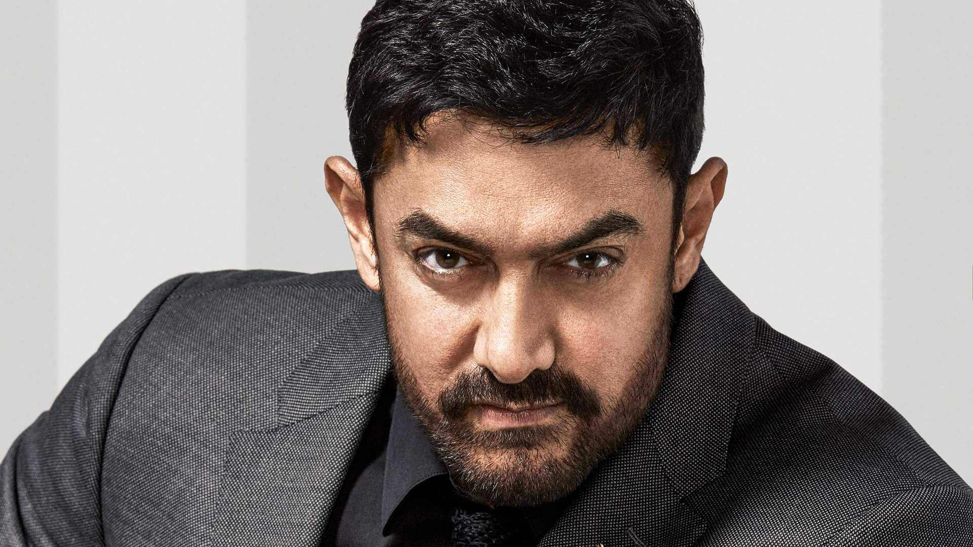 Aamir Khan Dark Grey Suit Background