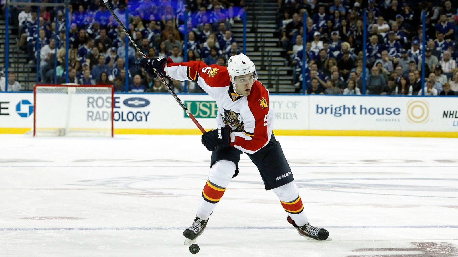 Aaron Ekblad, Canadian Professional Hockey Player, In Action At Amalie Arena Background