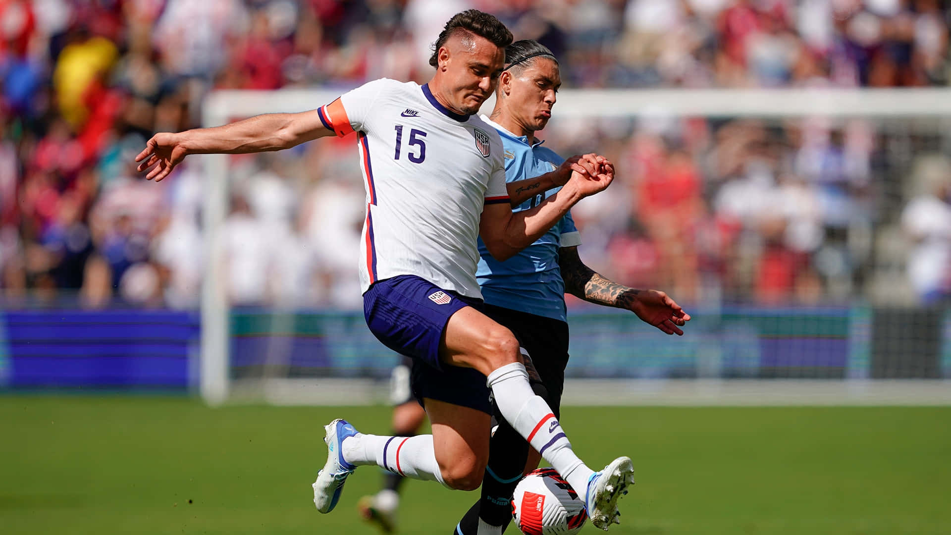 Aaron Long, An American Athlete, In Action During A 2022 Friendly Match. Background