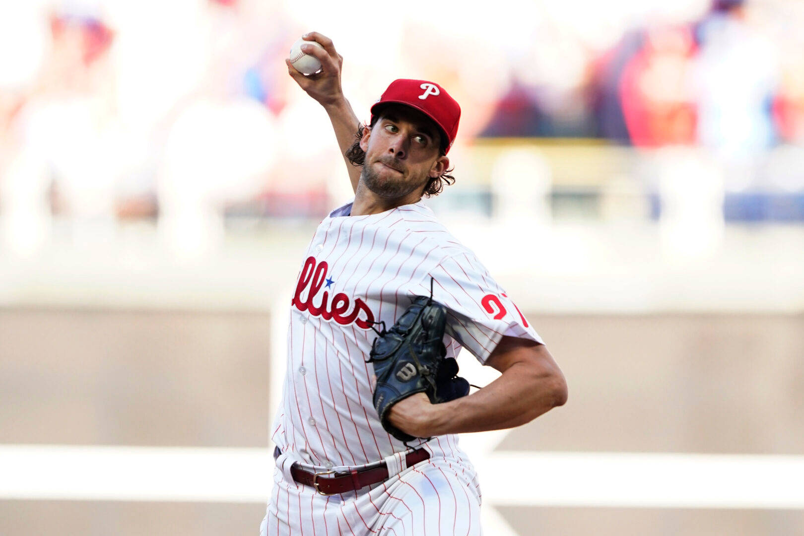 Aaron Nola Against Light Background