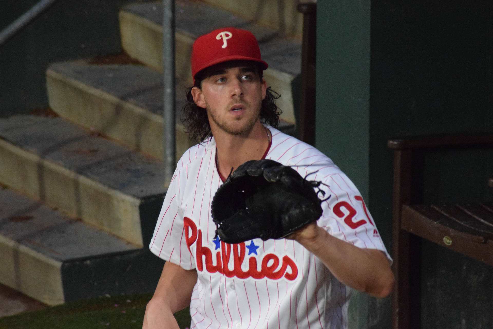 Aaron Nola Holding Up Mitt Background