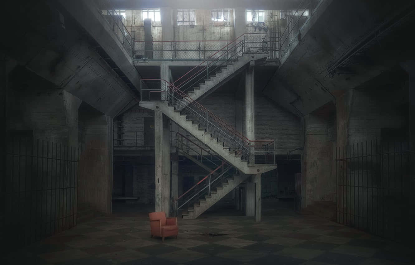 Abandoned Building With Forgotten Stairs Background