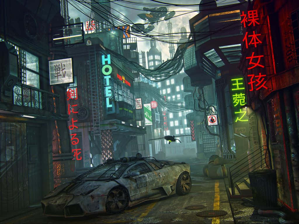 Abandoned Car In City Tokyo Anime