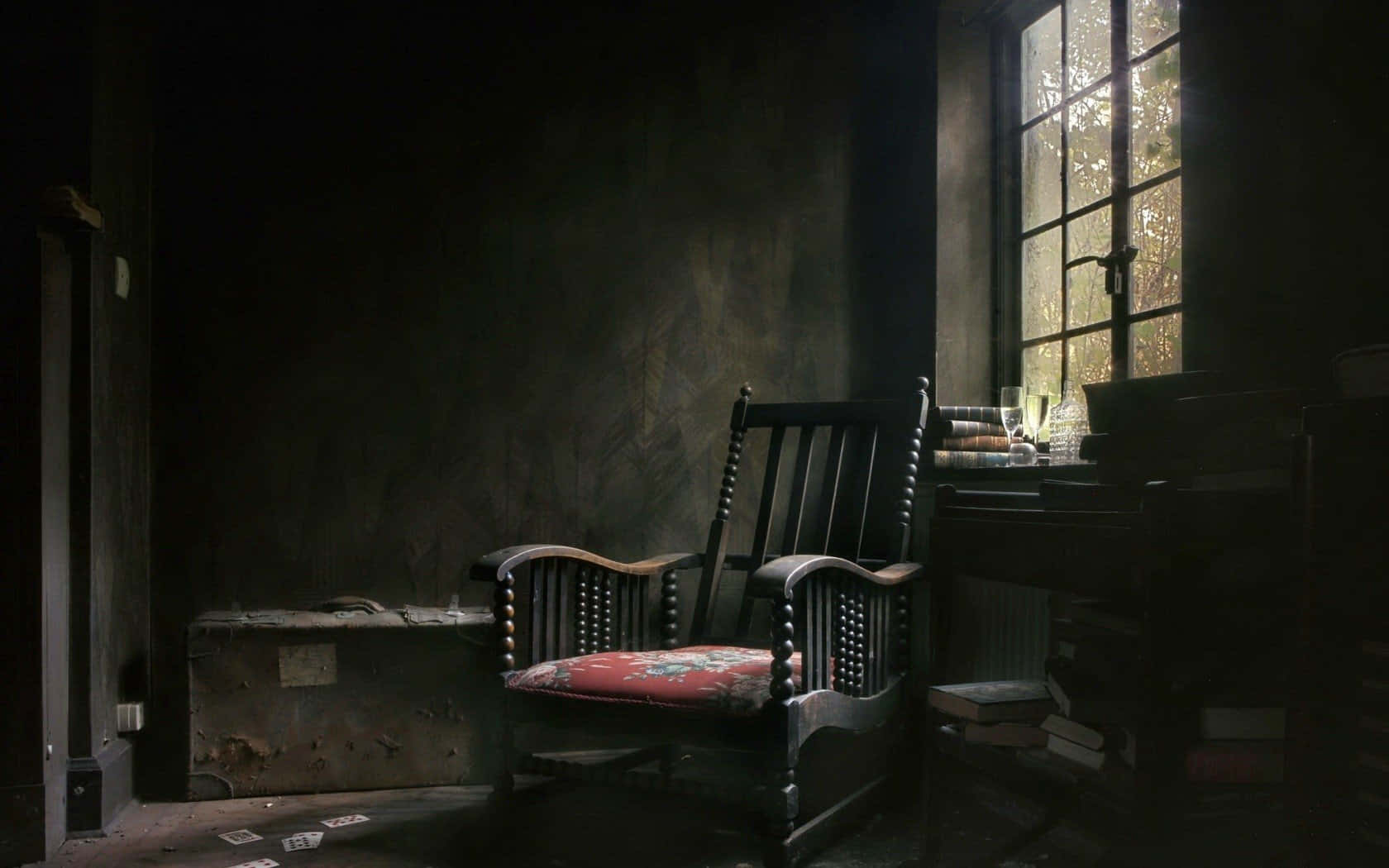 Abandoned Chair Beside A Window Background