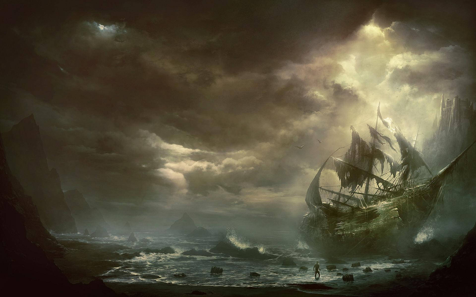 Abandoned Ghost Ship Painted Artwork Background